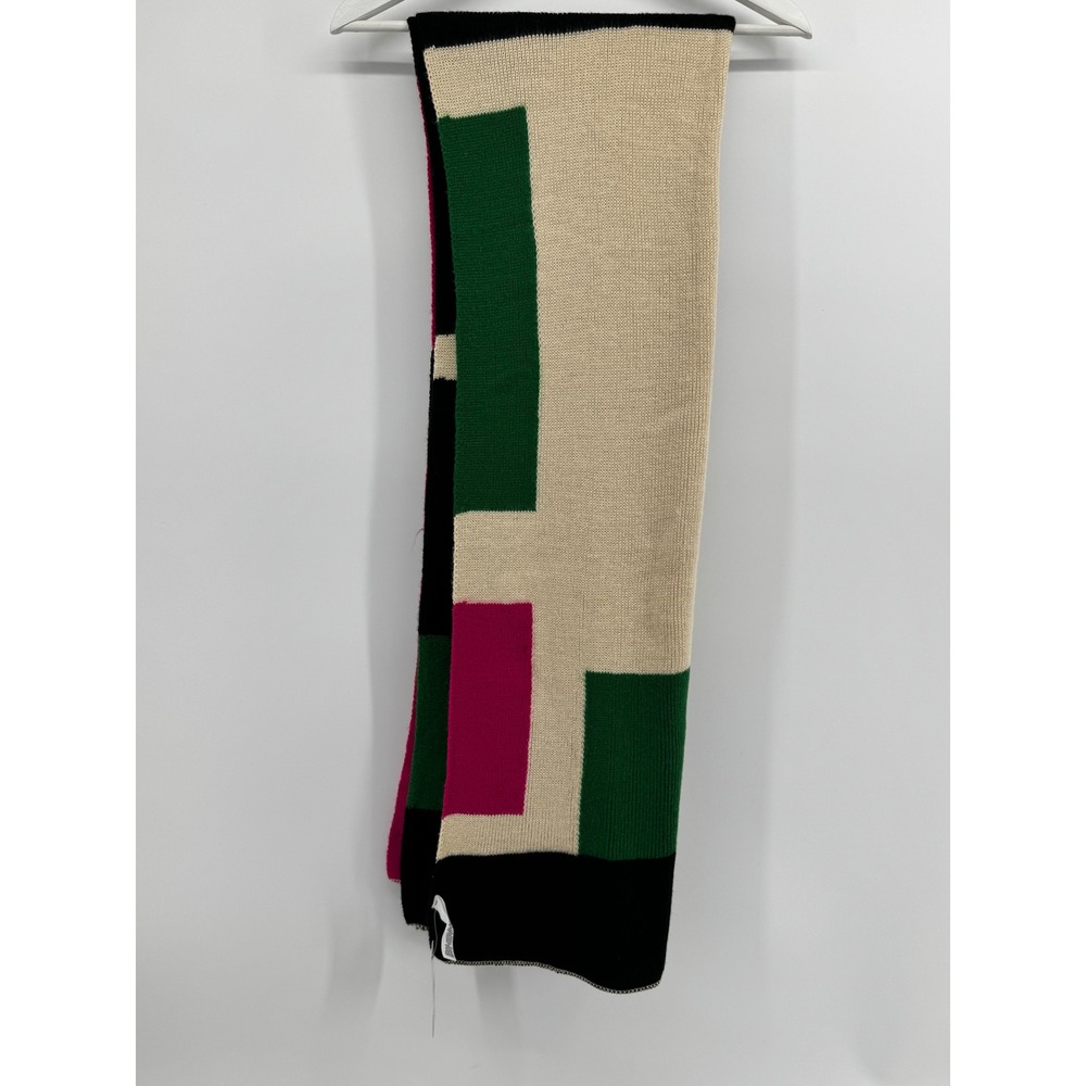 Nordstrom BP Women Colorblock Knit Scarf Green Pink Cream Geometric Winter Wrap‎